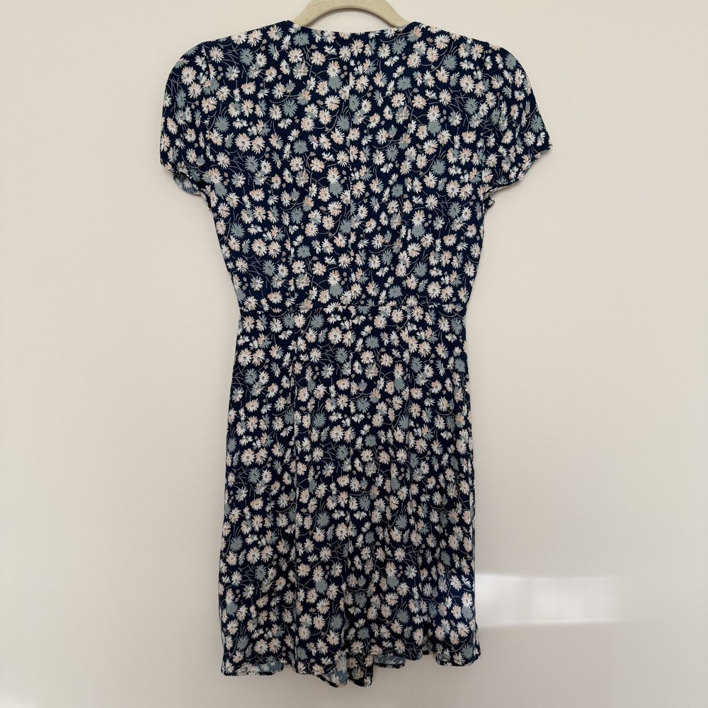 Madewell Button Wrap V Neck Mini Dress Womens Size 0 French Floral Blue - Picture 2 of 8
